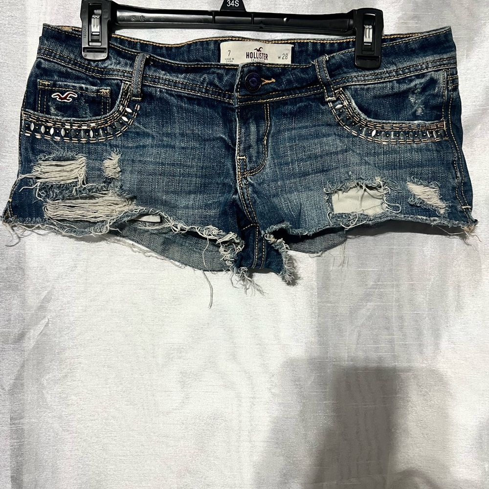 Hollister Women's Ripped Jean Shorts - Dark Blue